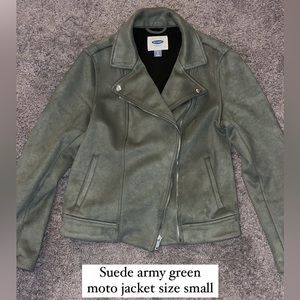Old Navy army green suede moto jacket. Size small.
